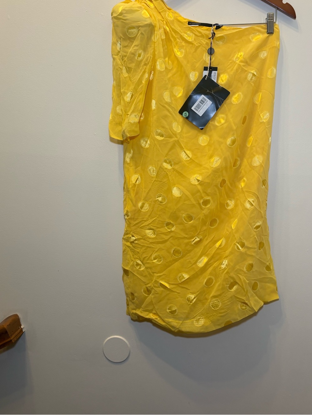 Gaetano Pesce Yellow One-Shoulder Sheer Polka Dot Dress